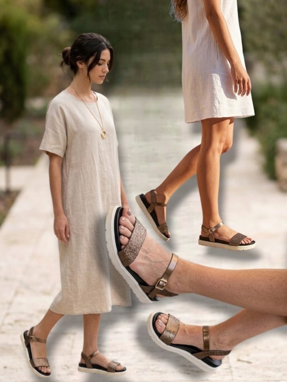 Seaside Cinzento Sparkling Wedge Sandals Gold/Black/White